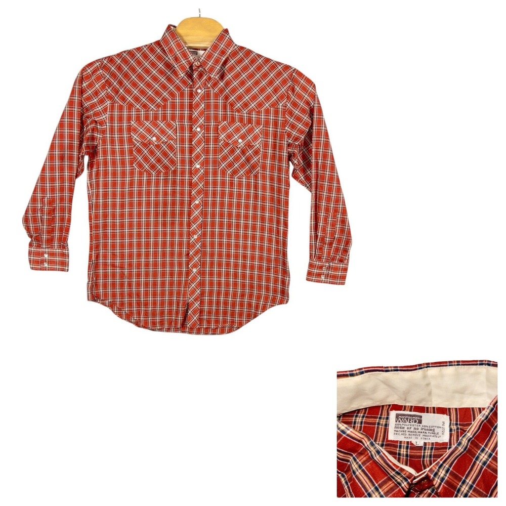 Vtg Montgomery Ward Pearl Snap Western‎ Shirt Mens Large Rodeo Ranch Workwear